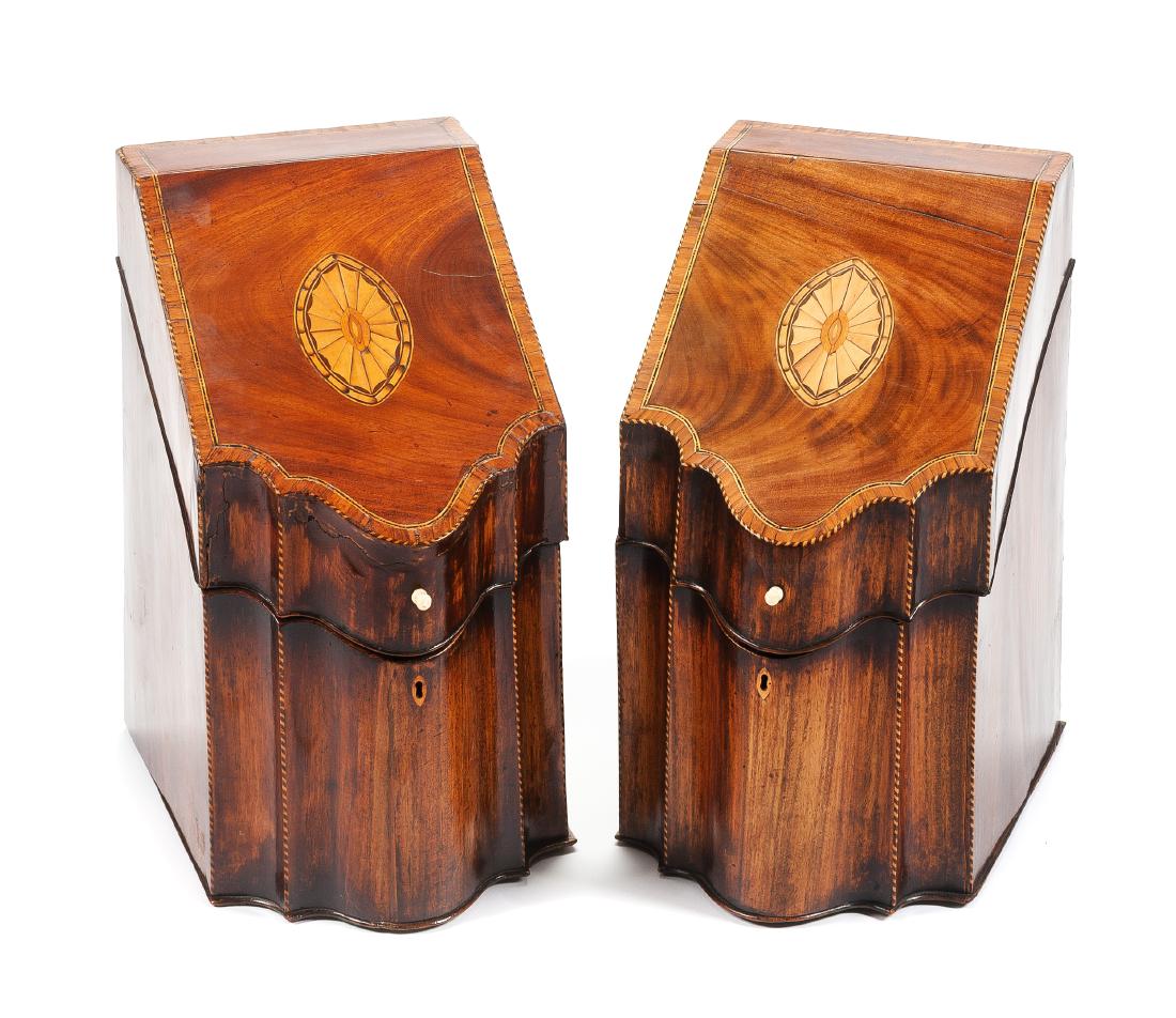 A Pair of George III Inlaid Mahogany Knife Boxes Height (1 of 2)