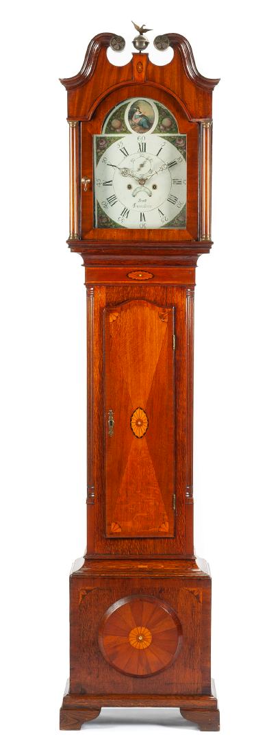An English Inlaid Oak Tall Case Clock Height 89 x width (1 of 2)