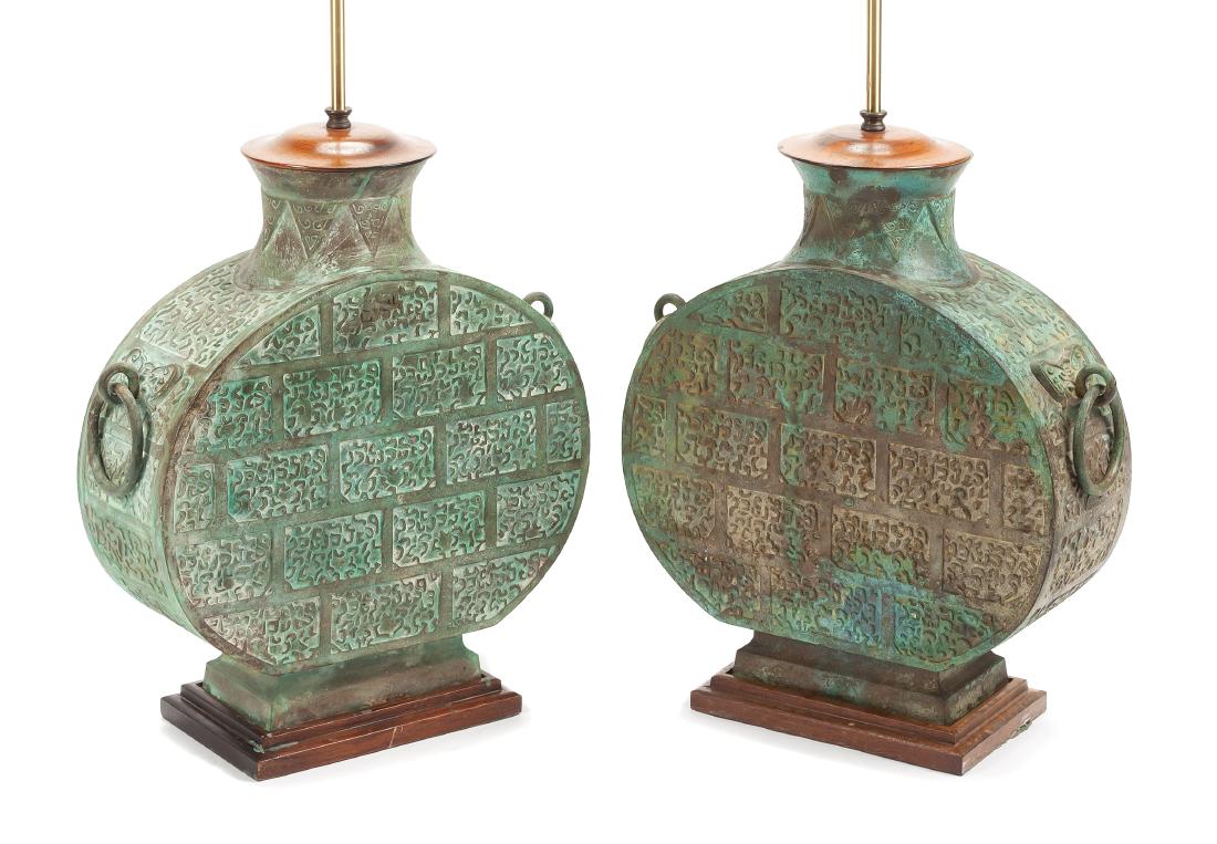 A Pair of Chinese Bronze Lamps Height 19 1/2 inches. (1 of 1)