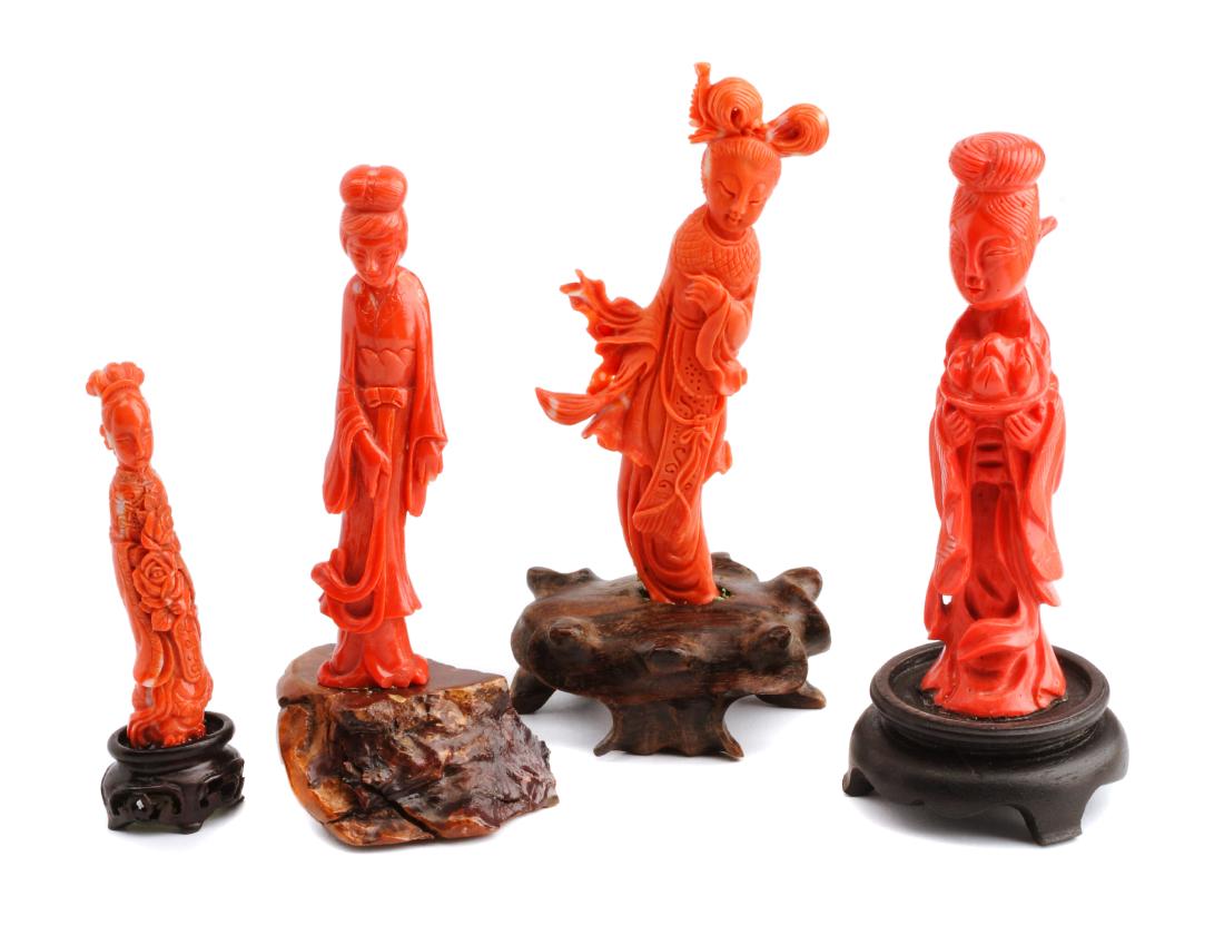 Four Chinese Carved Coral Figures Height of tallest 4 (1 of 2)