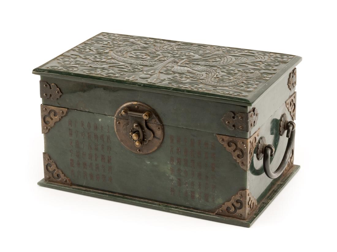 A Chinese Carved Spinach Jade Box Height 5 x width 8 (1 of 1)