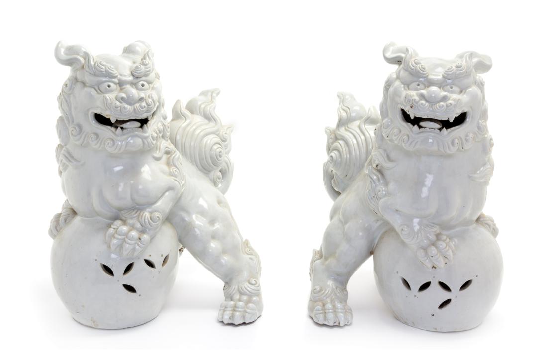 A Pair of Japanese Ceramic Temple Lions Height 20 1/2 (1 of 2)