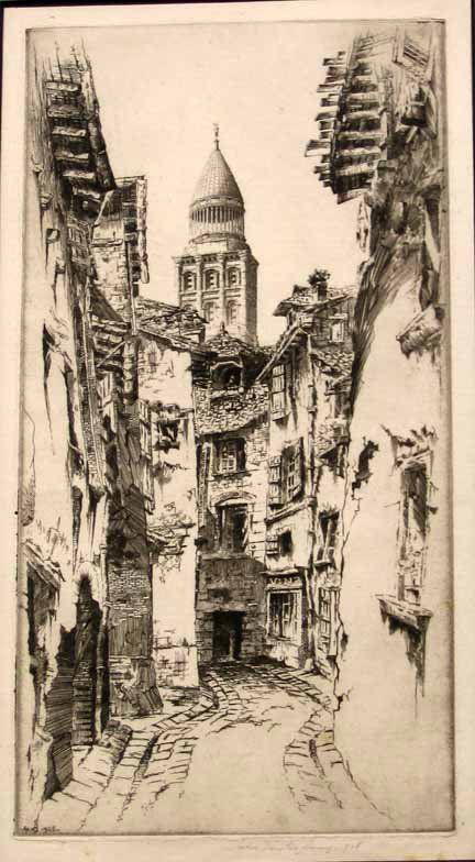 GROUP OF ELEVEN PRINTS AND PAINTING: GROUP OF ELEVEN PRINTS AND PAINTING John Taylor Arms - street scene, pencil signed and dated 1928, etching, 12 3/4 x 6 1/8 in. John Taylor Arms - street scene, pencil signed and dated 1925, etching,