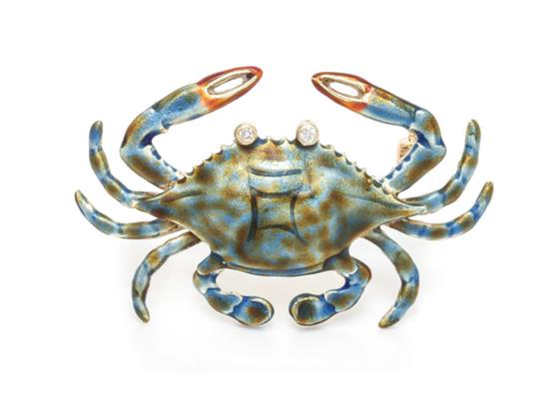 A 14 Karat Yellow Gold, Polychrome Enamel and Diamond (1 of 1)