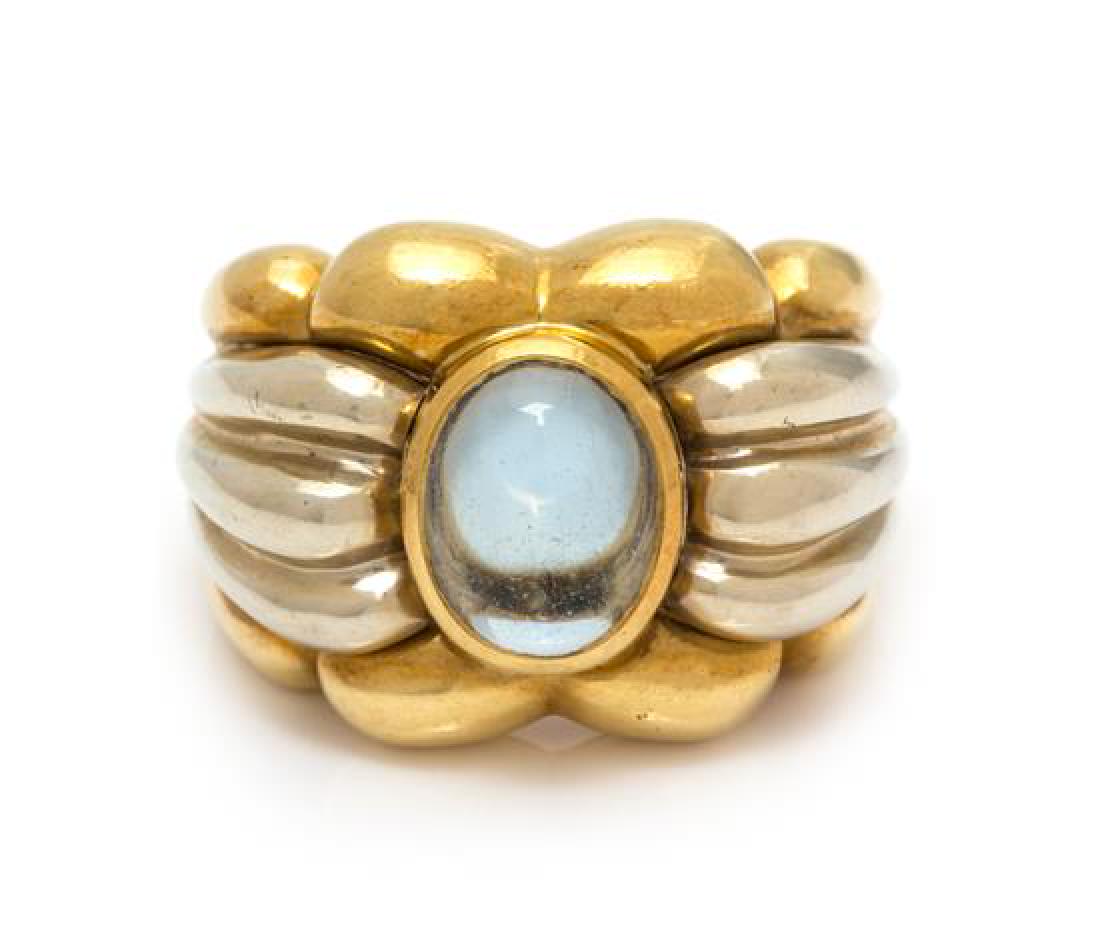 An 18 Karat Bicolor Gold and Aquamarine Ring, Italian, (1 of 1)