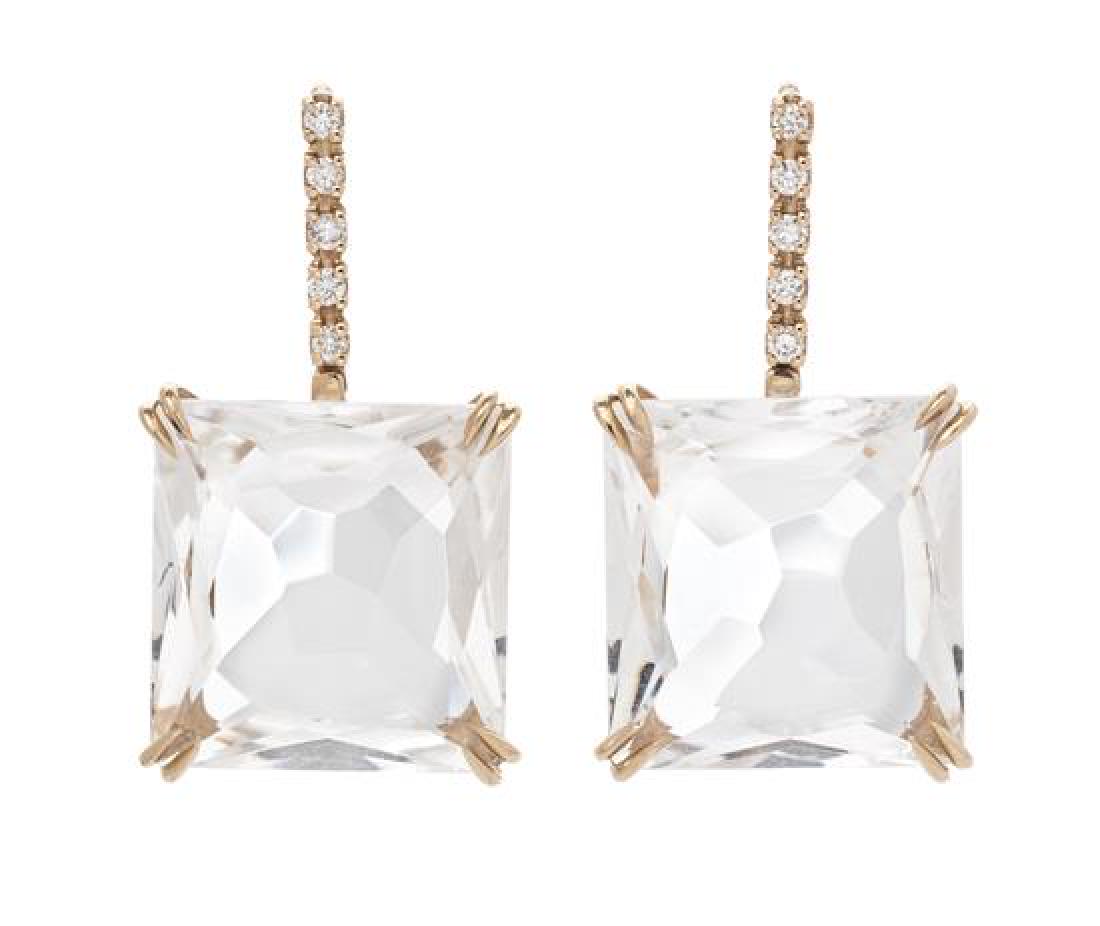 A Pair of 18 Karat Yellow Gold, Quartz and Diamond (1 of 1)