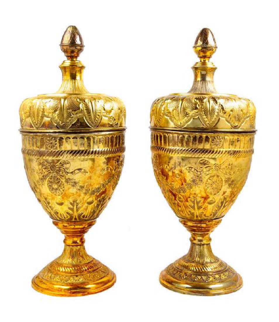 A Pair of Gilt Metal Urns Height 30 inches. (1 of 1)