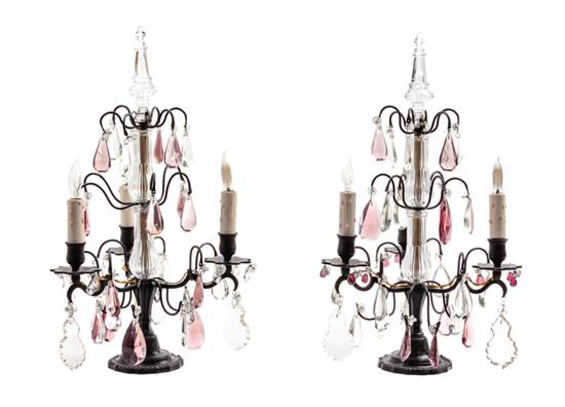 A Pair of Cast Metal and Glass Three-Light Candelabra (1 of 1)