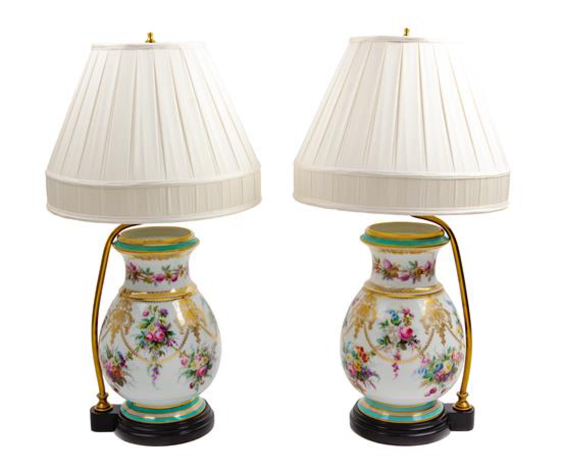 A Pair of French Painted Glass Vases Height overall 24 (1 of 1)