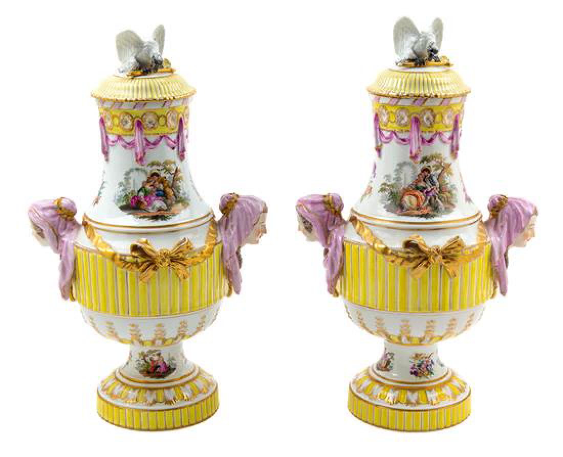 A Pair of German Porcelain Covered Urns Height 22 (1 of 2)