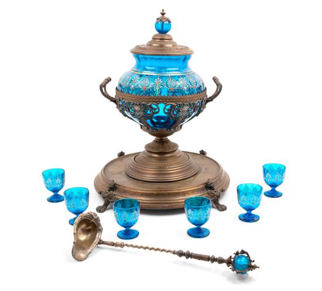 A Moser Metal Mounted Enameled Glass Punch Service (1 of 3)