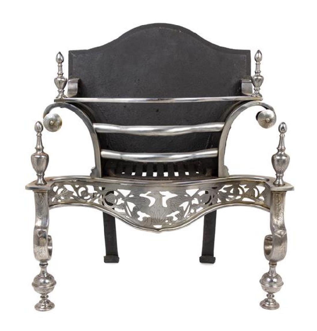 A Nickel Playfair Fire Basket, Jamb Height 23 5/8 x: A Nickel Playfair Fire Basket, Jamb in the Rococo style, having a rounded back over the Phoenix decorated apron, the whole raised on scrolled legs. Height 23 5/8 x width 21 x depth 12 inches. Estimate
