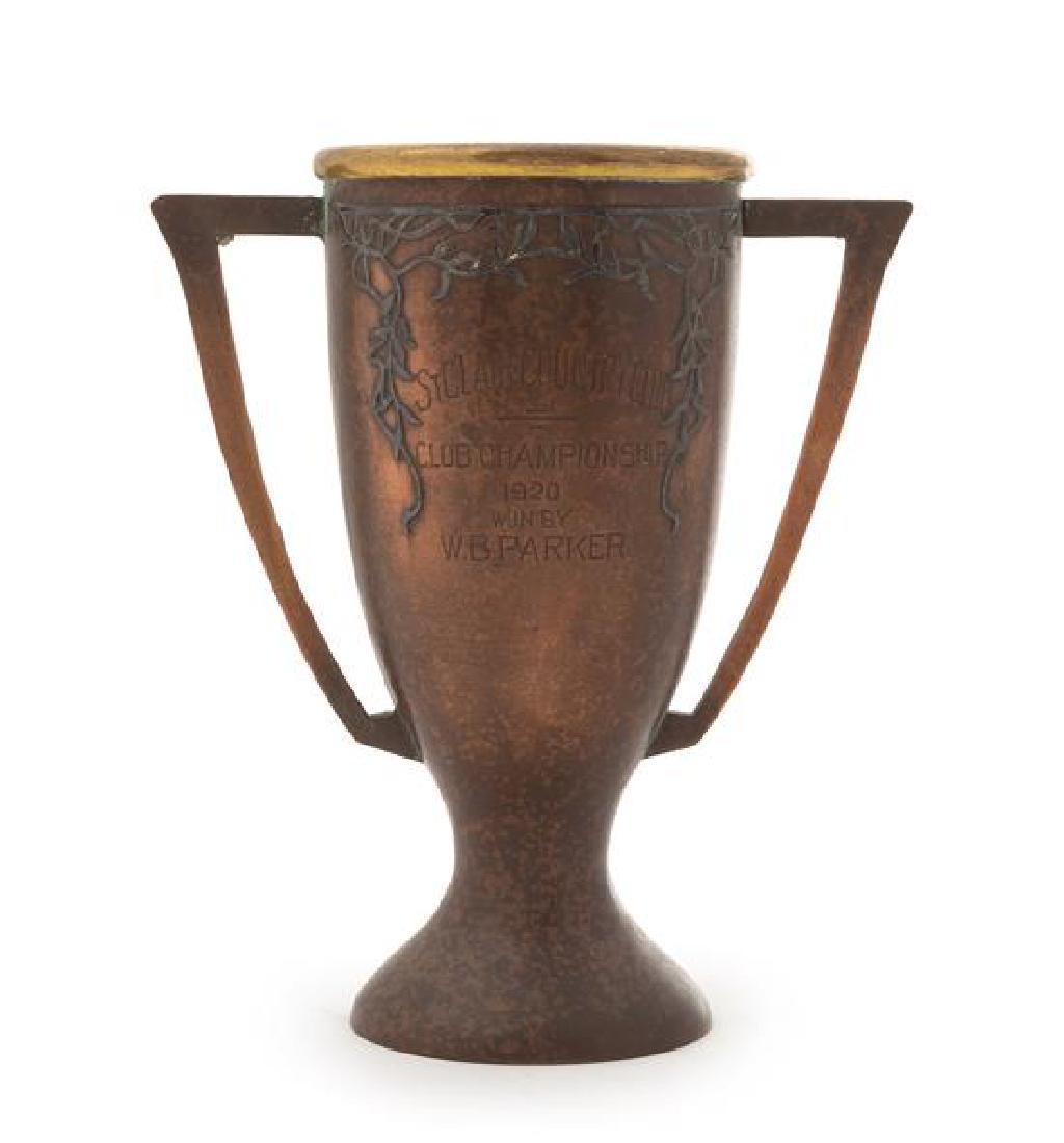 * Heintz Art Metal Shop Height 7 inches.: * Heintz Art Metal Shop early 20th century a silver on bronze vase, of baluster, handed form, etched "St. Clair Country Club, Club Championship, 1920, Won by W. B. Parker", having stamped mark to base