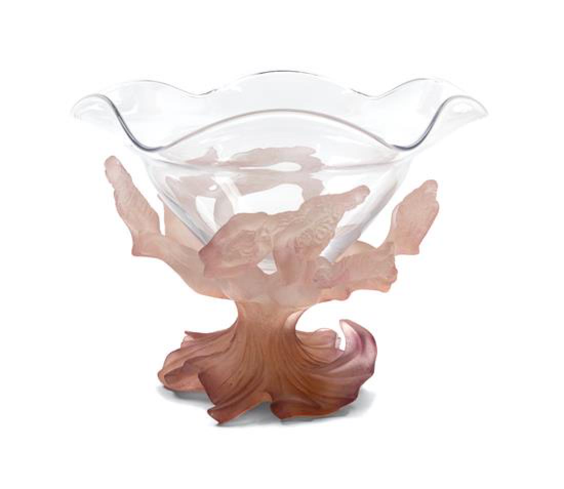 * A Daum Pate-de-Verre Center Bowl Width 22 inches.: * A Daum Pate-de-Verre Center Bowl second half 20th century with leaf decorated base and crystal bowl. Width 22 inches. Estimate $300-500 Property from the Collection of Myrt Rose, South Barrington, I