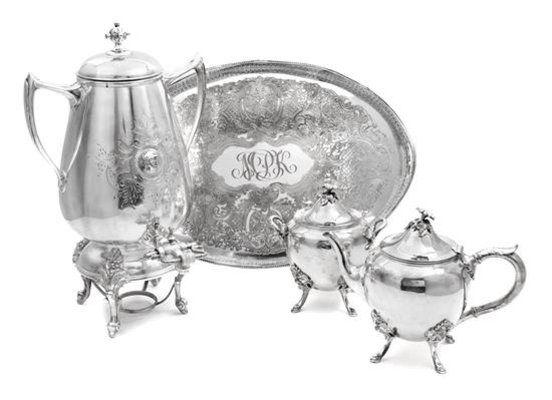 An Assembled Silver-Plate Tea Service Height of first (1 of 3)