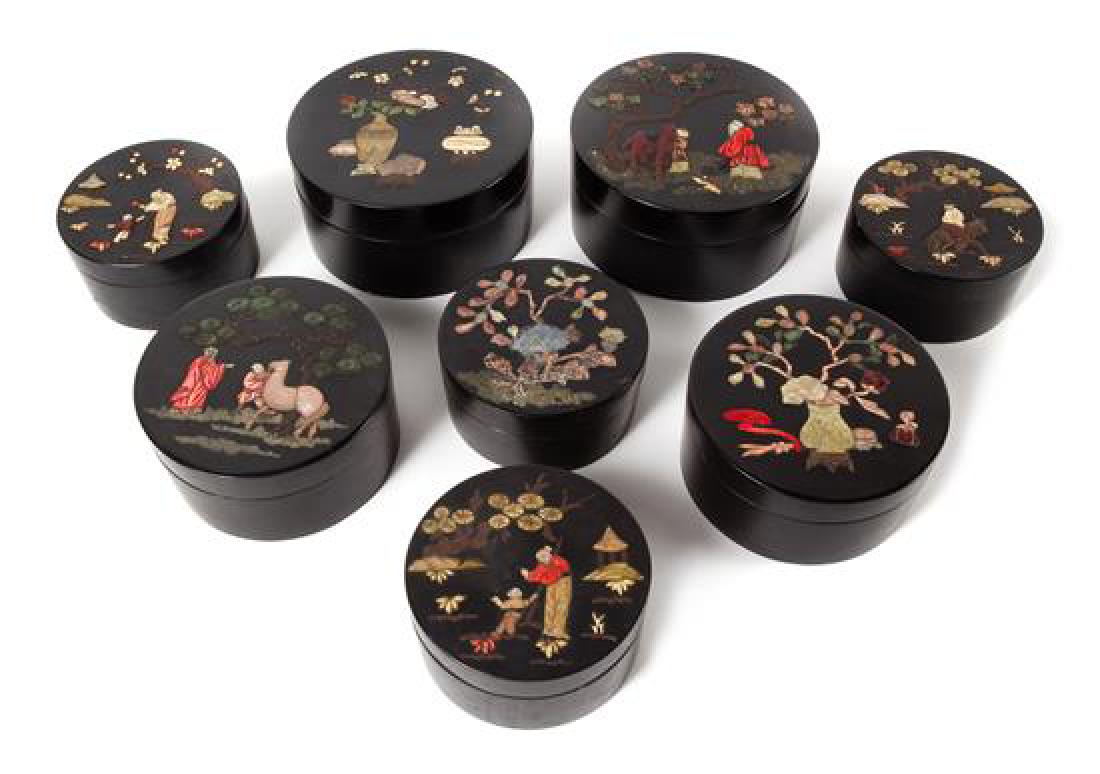 * Eight Hardstone Embellished Lacquer Circular Boxes (1 of 1)