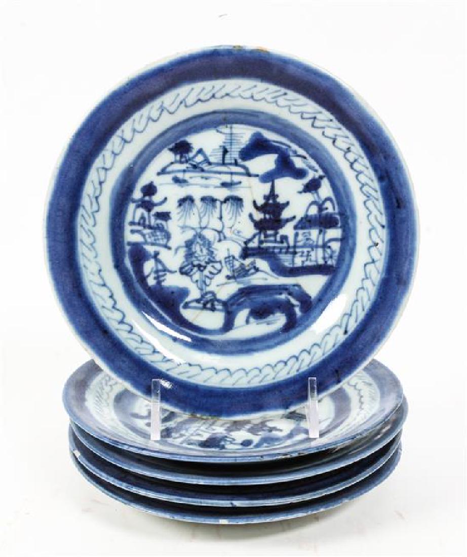 Five Chinese Export Canton Blue and White Porcelain (1 of 1)
