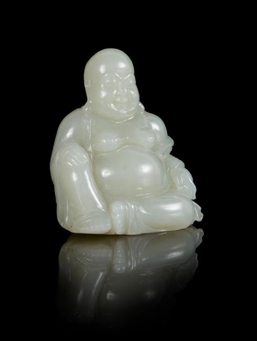 * A Carved White Jade Figure of Laughing Buddha Height (1 of 1)