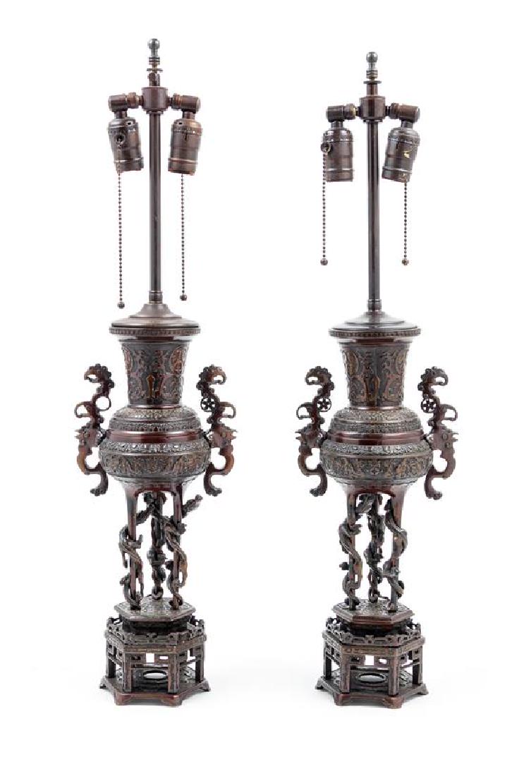 * A Pair of Japanese Bronze Vases Height overall 28 3/4 (1 of 1)