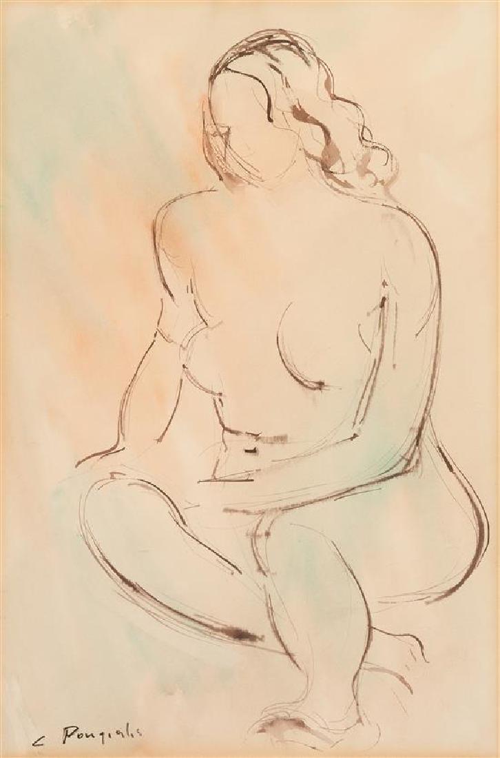 Constantine Pougialis, (American, 1894-1985), Seated: Constantine Pougialis (American, 1894-1985) Seated Nude mixed media on paper signed C Pougialis (lower left) 17 x 11 inches. Estimate $200-400