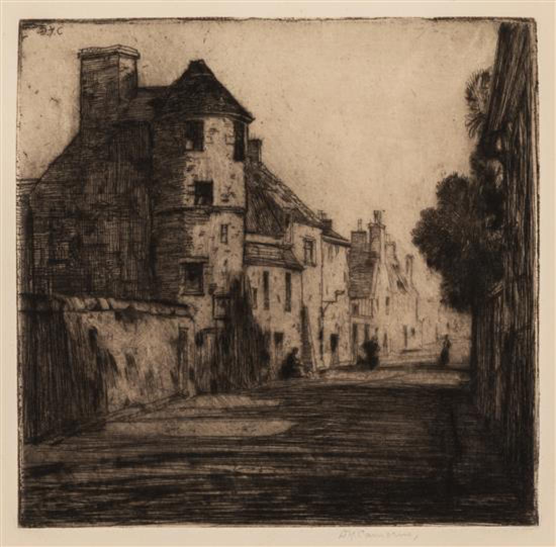 Sir David Young Cameron, (Scottish, 1865-1945), A group: Sir David Young Cameron (Scottish, 1865-1945) A group of twelve works: Chinon, Inverlochy Castle, Fisher Folk, Haddington, Lady of Holland, Robin's Court, The Stairs at Rowallan, The Wine Farm, The Mo