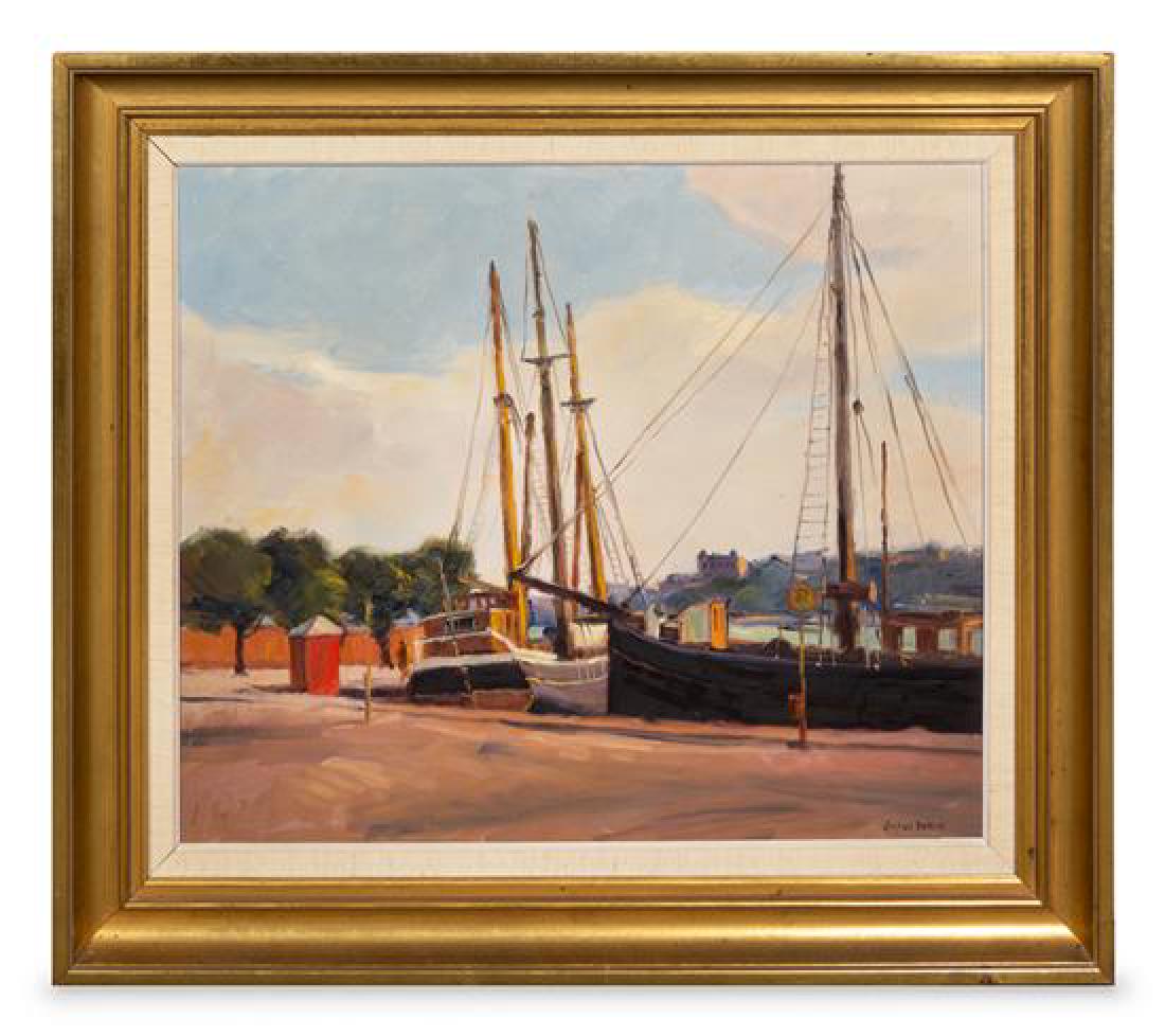 Gustav Berlin, (Swedish, 1905-1988), Barges at the Norr (1 of 1)