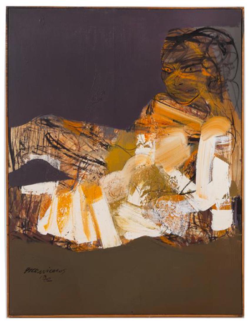 Artist Unknown, (20th century), Untitled (Reclining: Artist Unknown (20th century) Untitled (Reclining Woman), 1972 oil on canvas signed illegibly and dated (lower left) 51 x 39 inches. Estimate $500-700