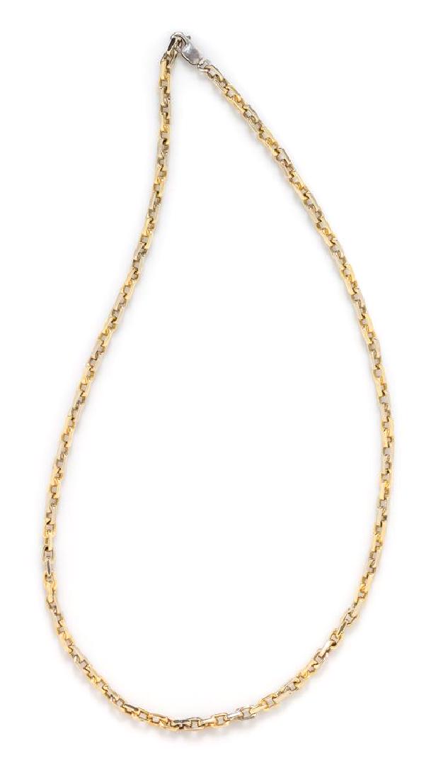 A Yellow Gold Necklace, 41.60 dwts.: A Yellow Gold Necklace, consisting of a yellow gold fancy link chain measuring approximately 5.30 mm wide with sterling silver lobster clasp. Clasp stamp: 925. 41.60 dwts. Estimate $800-1,200 14 karat