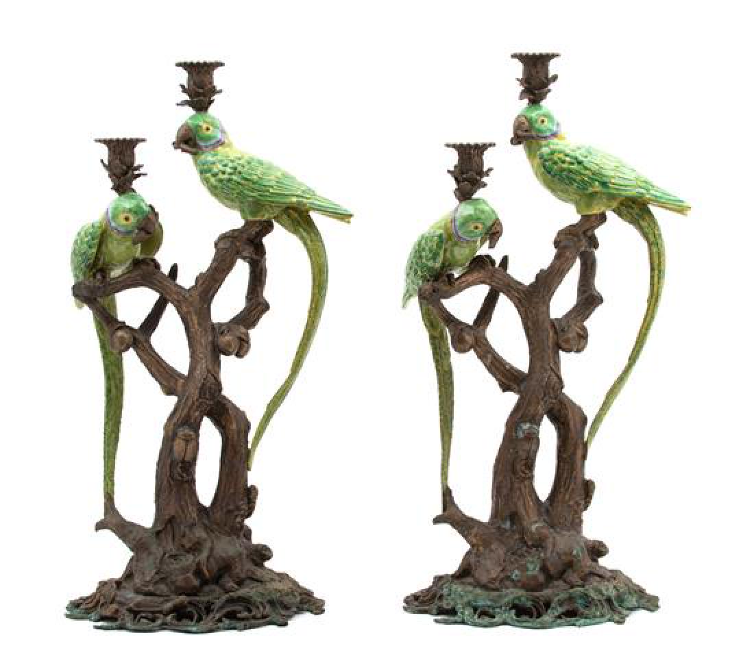 A Pair of Continental Bronze and Enamel Two-Light (1 of 1)