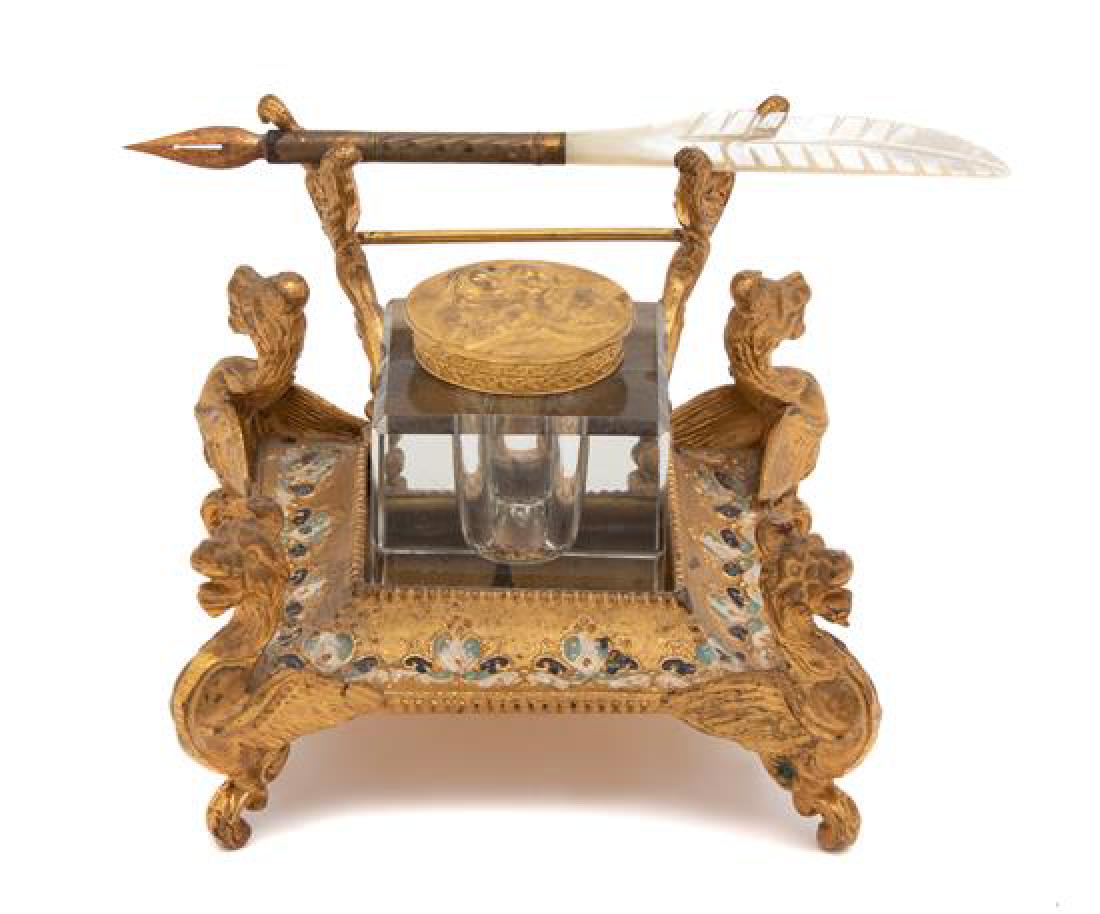 A French Gilt Bronze and Crystal Standish Height 3 1/2 (1 of 1)