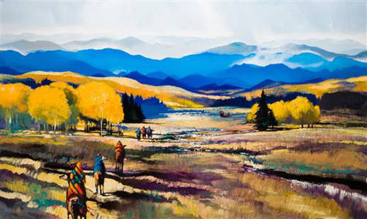 B.C. Nowlin 40 x 66 inches: B.C. Nowlin (american, b. 1949) Riders in the Mountains, 1993, oil on canvas, signed Nowlin (lower right) 40 x 66 inches Estimate $2,000-3,000 Property from the Estate of Patrick Henry Jr.,