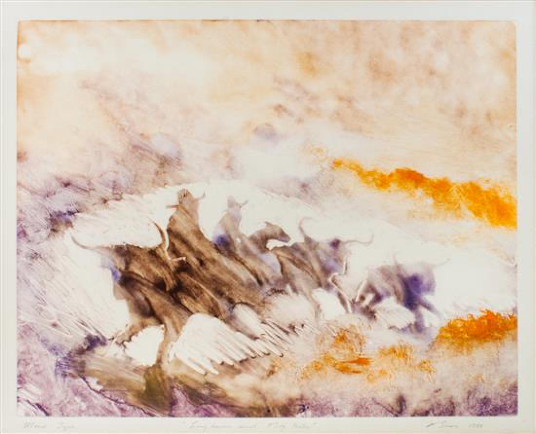 Earl Biss 17 x 21 inches: Earl Biss (american, 1947-1998) Long Horns Around Big Hats, monotype, signed Biss 1989 (lower right) 17 x 21 inches Estimate $300-500