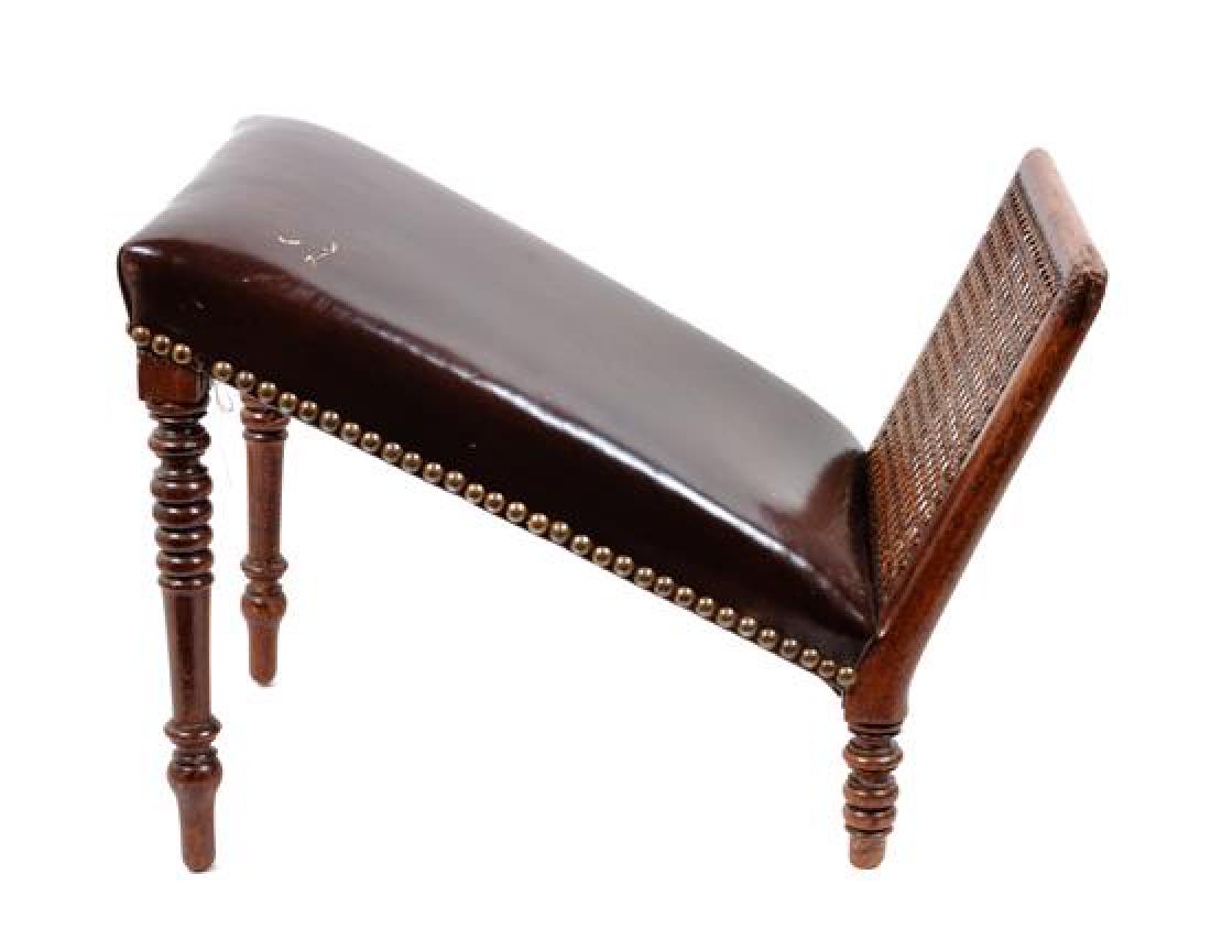 English Mahogany Caned and Leather Mounted Gout Stool (1 of 1)