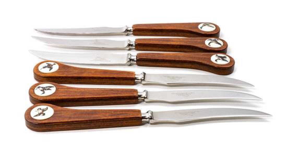 Set of Six Sheffield Stainless Steel and Wooden Duck (1 of 1)