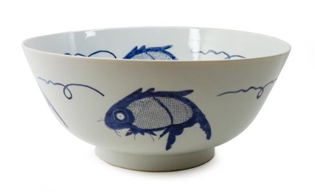 Mottahedeh Design Japanese Porcelain Blue and White: Mottahedeh Design Japanese Porcelain Blue and White Bowl with fish design. Diameter 14 1/2 inches Estimate $60-80 Property from the Estate of Vernon Taylor Jr., Lakewood, Colorado