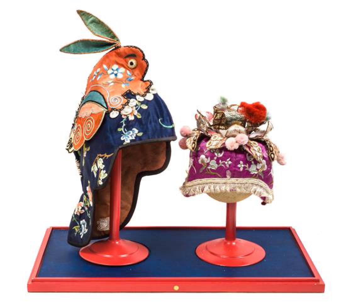 Two Chinese Embroidered Silk Head Ornaments Height of (1 of 1)