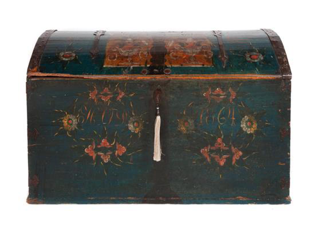 German or Austrian Painted Dome Top Chest with Iron (1 of 1)