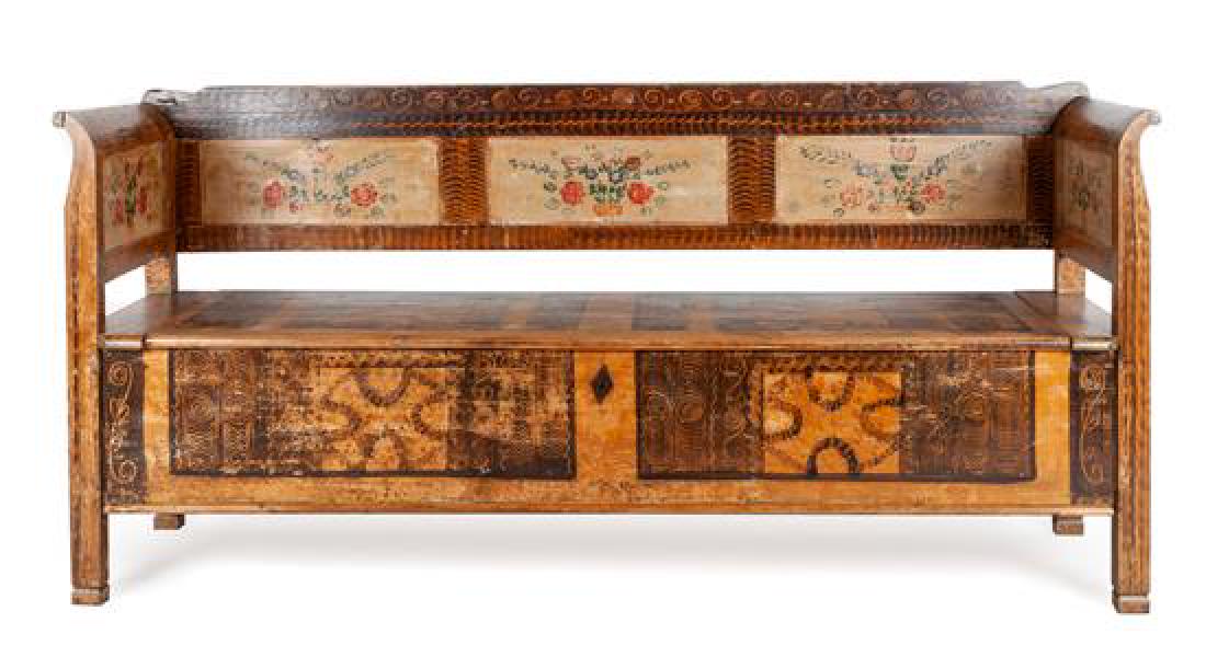 German or Austrian Painted Settle Height 36 x length 78 (1 of 1)