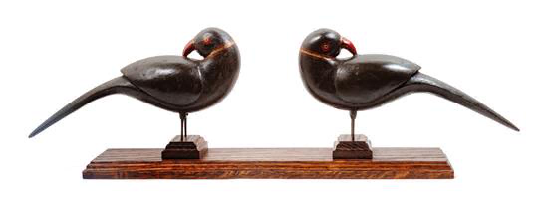 Pair of Polychrome Painted Wood Birds Height 7 1/2 x (1 of 1)