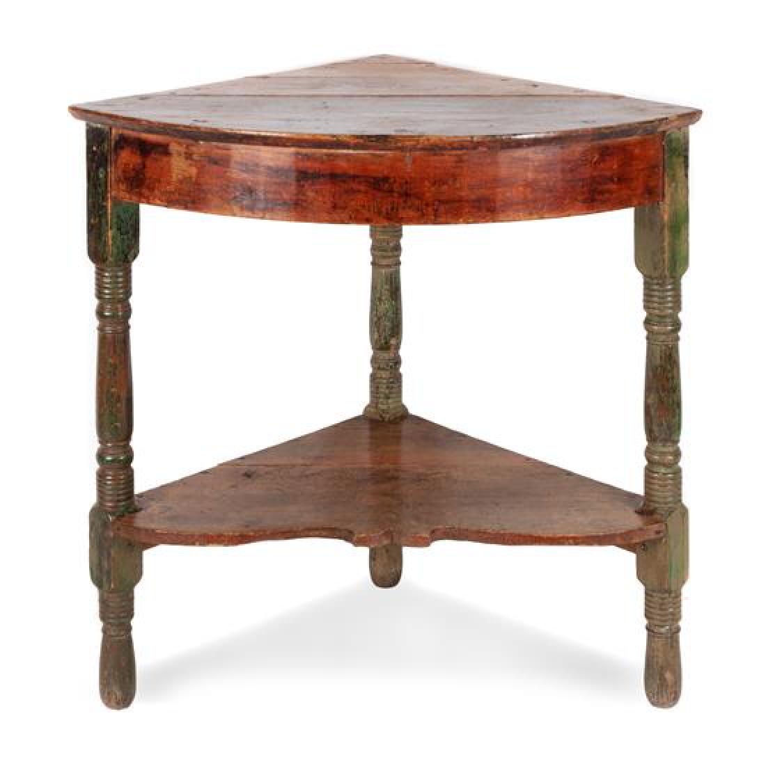 Provincial Style Red and Green Washed Pine Corner Table (1 of 1)