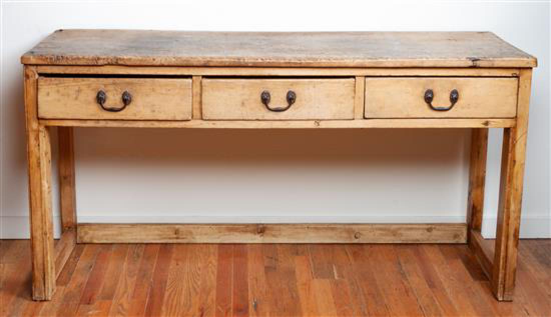 French Provincial Three Drawer Pine Work Table Height (1 of 1)