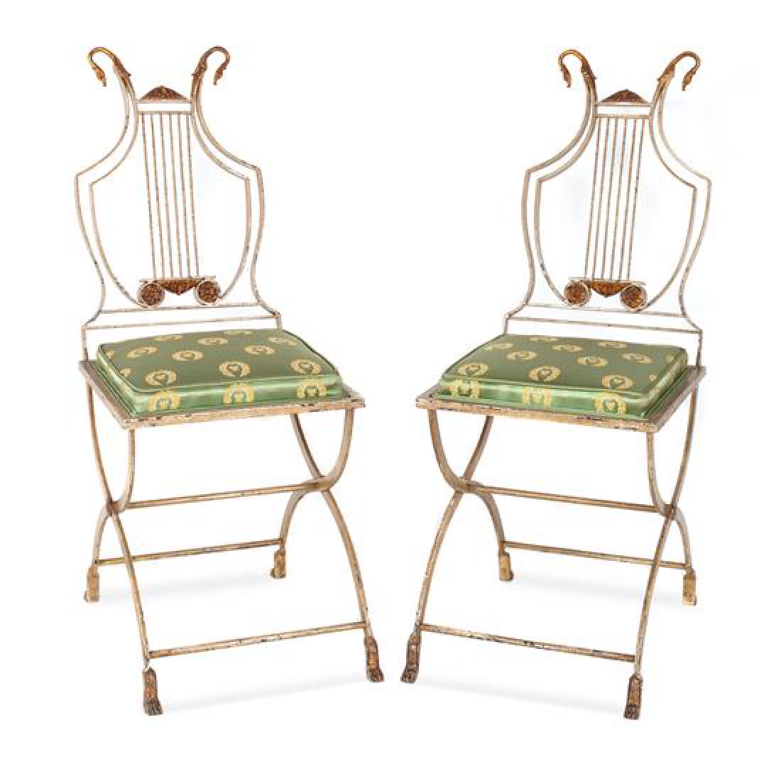 Pair of French Painted Lyre Back Metal Side Chairs (1 of 1)