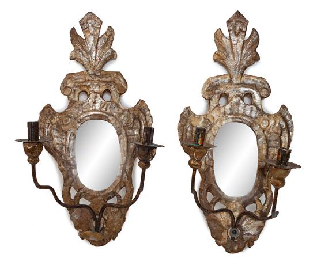 Pair of Mirrored Two Light Gilt Wall Sconces Height 23 (1 of 1)