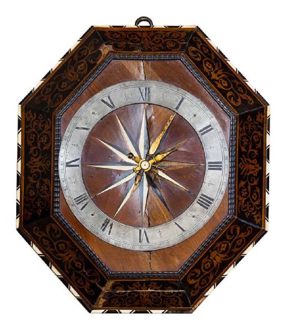 Continental Octagonal Marquetry Wall Clock Height 22 x (1 of 1)