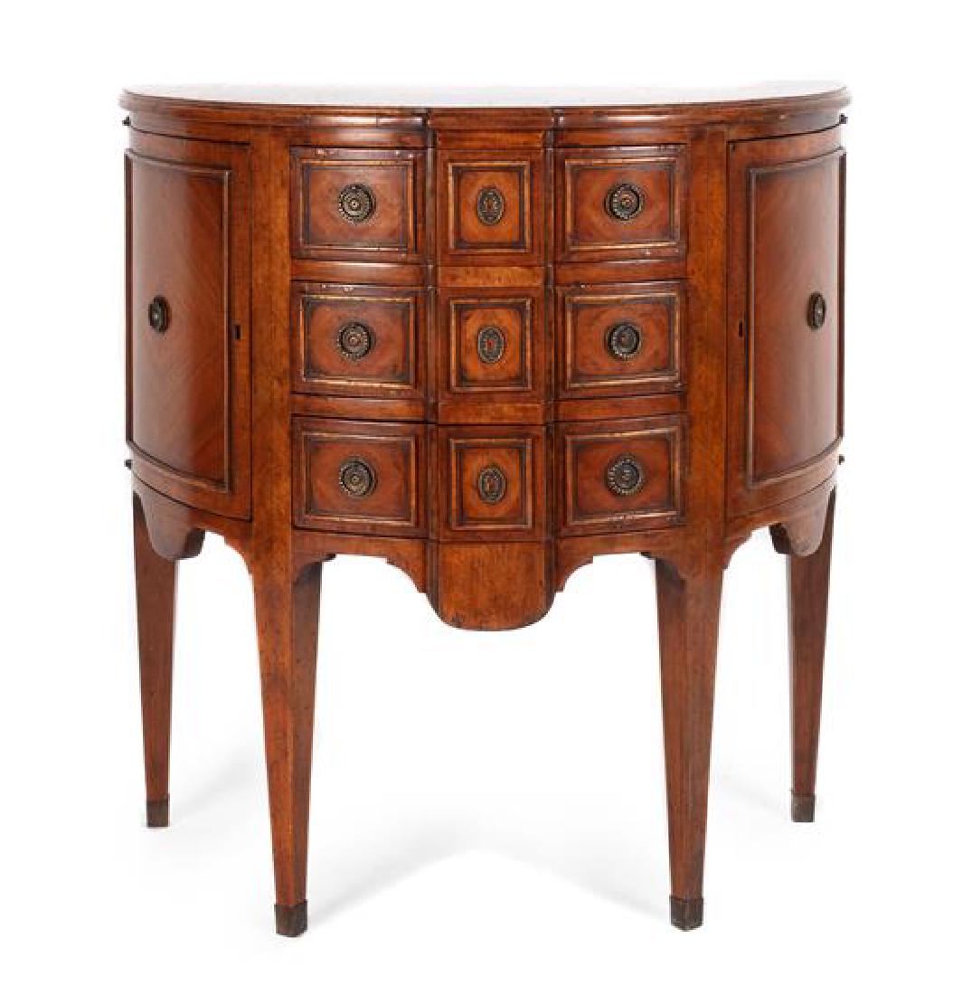Continental Rococo Style Fruitwood Nine Drawer Demilune (1 of 1)