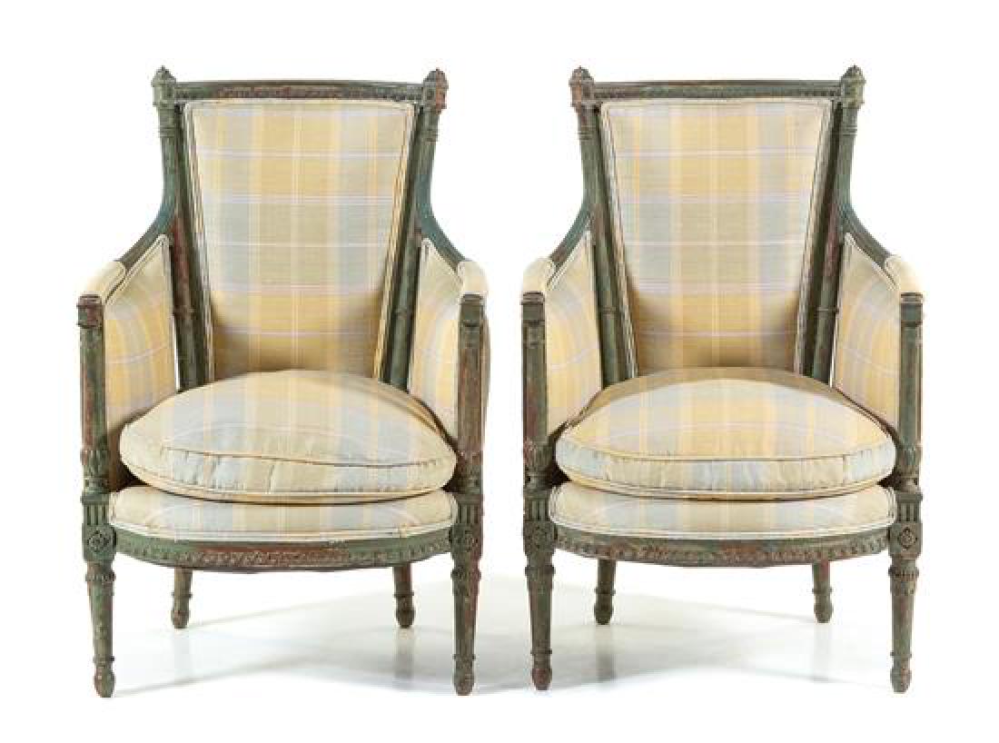 A Pair of Directoire Painted Bergeres Height 35 inches. (1 of 1)