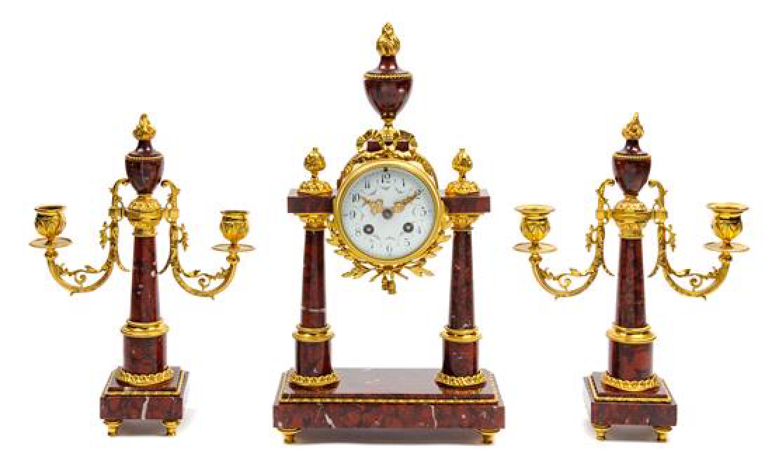A French Gilt Bronze and Marble Clock Garniture Height (1 of 1)