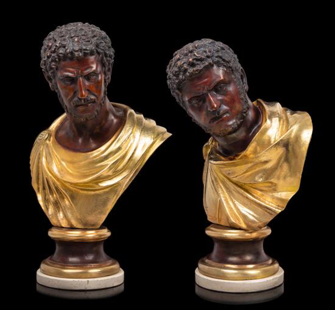 A Pair of Continental Bronze Busts of Roman Officials (1 of 1)