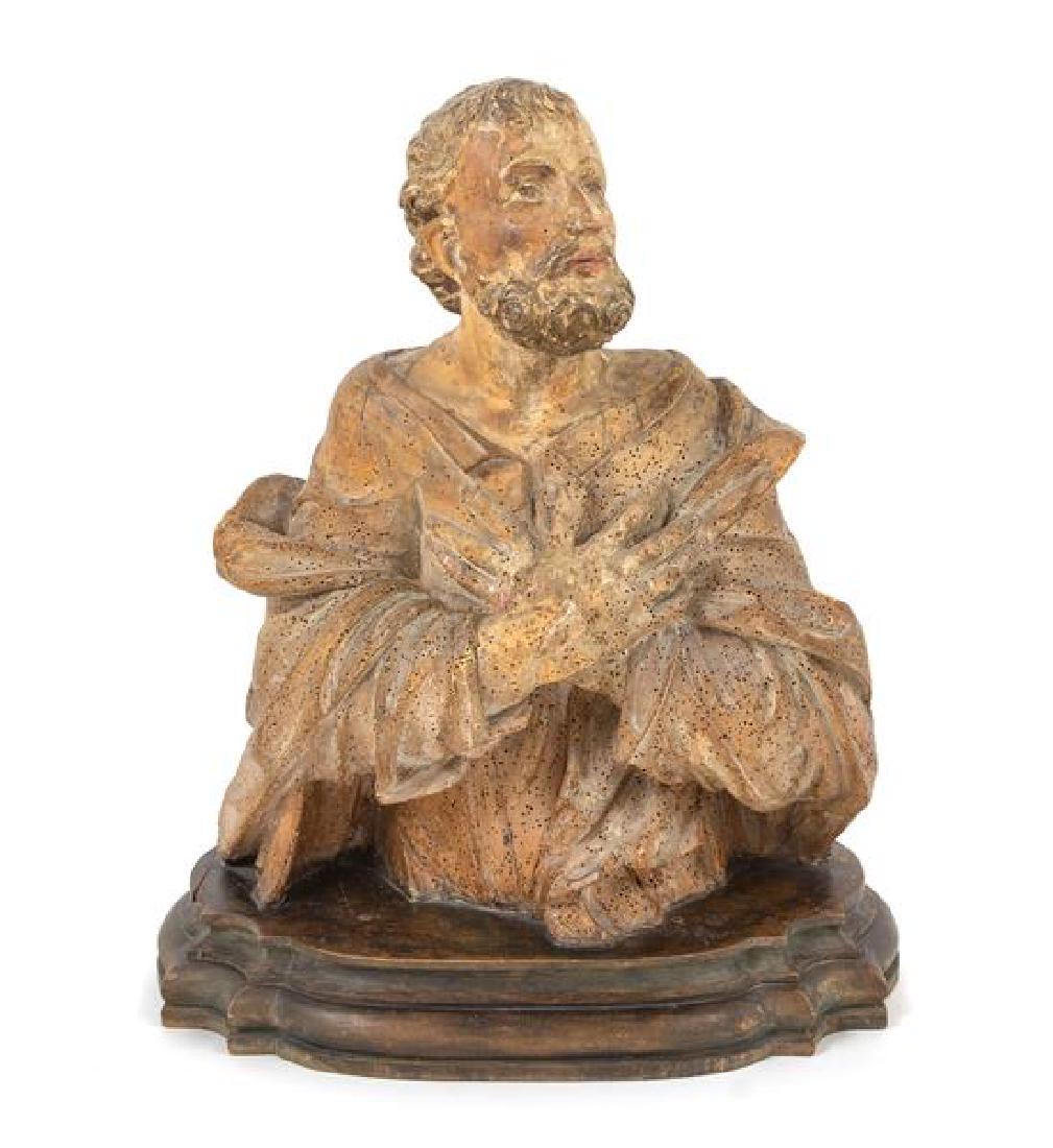 A Carved Wood Bust of A Saint Height 20 3/4 inches. (1 of 1)