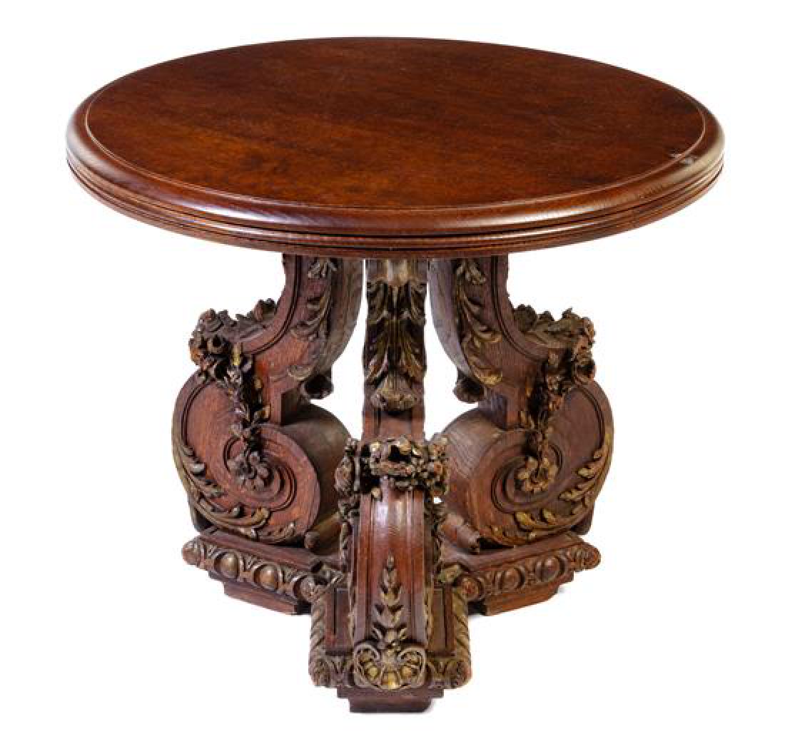 An Italian Carved Oak Table Height 26 3/4 x diameter of (1 of 1)